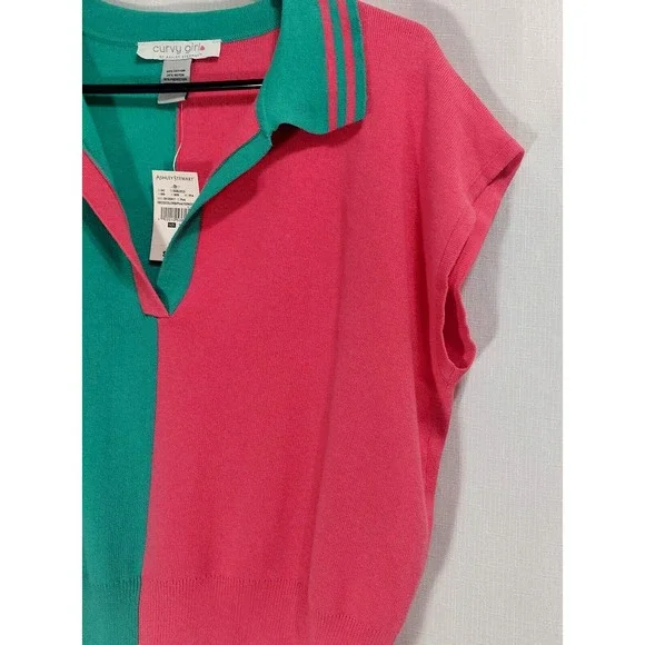 Curvy Girl by Ashley Stewart 1X Cropped Sweater V Neck Sleeveless Tight Knit NEW - Picture 4 of 9